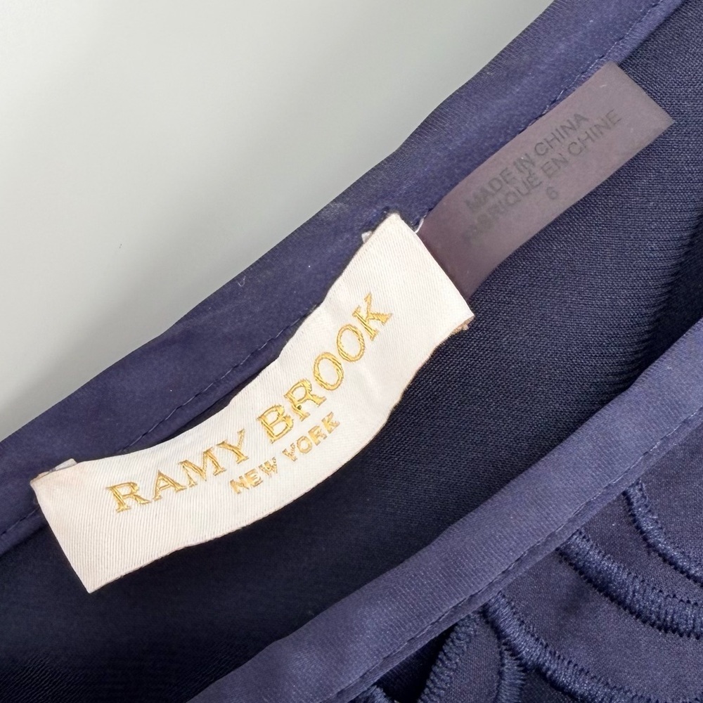 RAMY BROOK Navy Blue Jayda Asymmetrical One Shoulder Lace Dress 6 NO BELT - Picture 3 of 5